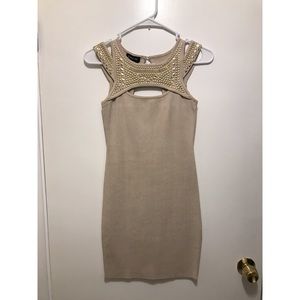 Formal beige Bebe sequined body-con dress